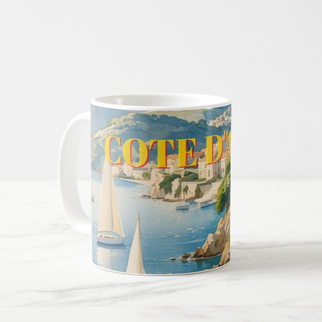 Vintage Stil Cote D'Azur Fransk Travel Kaffemugg (Framsida vänster)
