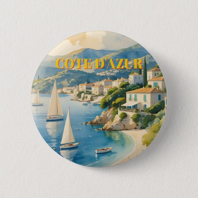 Vintage Stil Cote D'Azur Fransk Travel Knapp (Framsida)