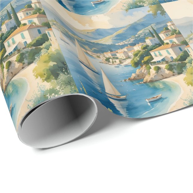 Vintage Stil Cote D'Azur Fransk Travel Presentpapper (Rullad Hörn)