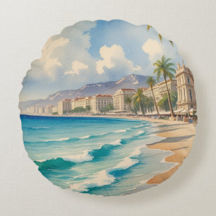Vintage Stil Cote D'Azur Fransk Travel Rund Kudde