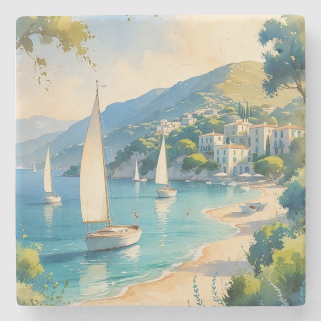 Vintage Stil Cote D'Azur Fransk Travel Stenunderlägg (Framsidan)