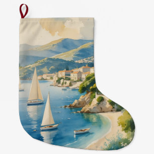Vintage Stil Cote D'Azur Fransk Travel Stor Julstrumpa