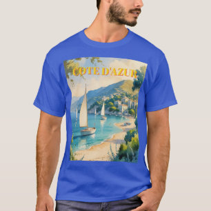 Vintage Stil Cote D'Azur Fransk Travel T-Shirt