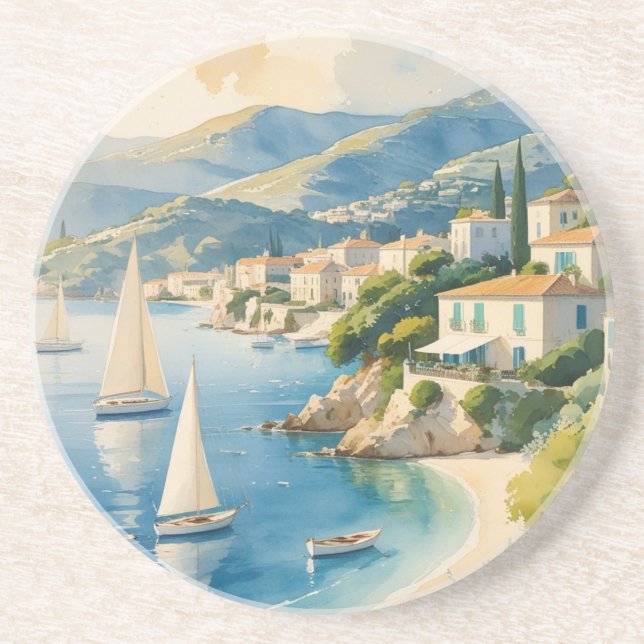 Vintage Stil Cote D'Azur Fransk Travel Underlägg (Framsidan)