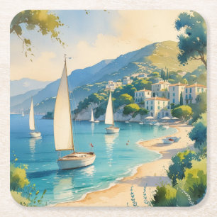 Vintage Stil Cote D'Azur Fransk Travel Underlägg Papper Kvadrat
