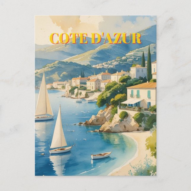 Vintage Stil Cote D'Azur Fransk Travel Vykort (Framsida)