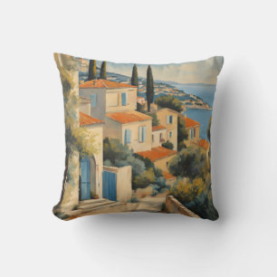 Vintage Stil Cote D'Azur Fransk Travel Watercolor Kudde