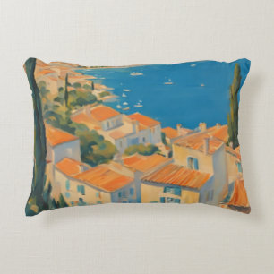 Vintage Stil Cote D'Azur Fransk Travel Watercolor Prydnadskudde
