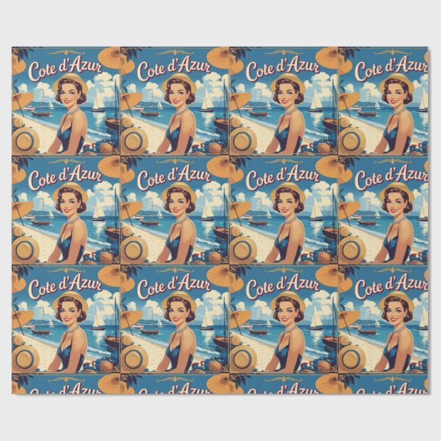Vintage stil Côte d'Azur strandflicka Presentpapper (Platt)