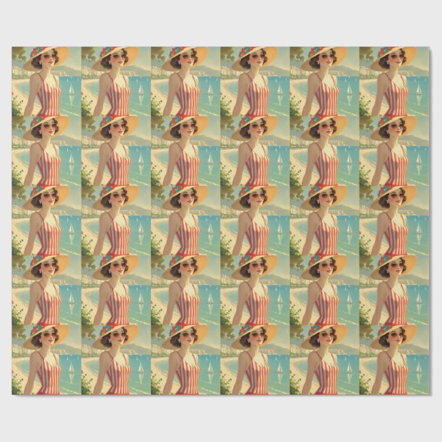 Vintage stil Côte d'Azur strandflicka Presentpapper (Platt)