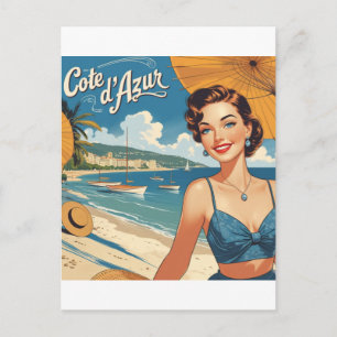 Vintage stil Côte d'Azur strandflicka Vykort