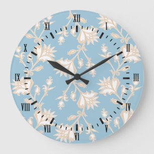 Vintage Stil Cream och Blue Victorian Blommigt Stor Klocka