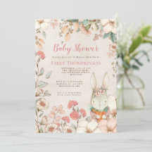 Vintage Stil Cute Bunny Blommigts Cream Baby Showe