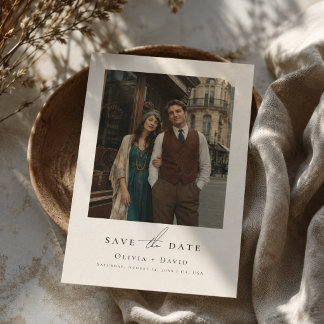 Vintage Stil | Elegant Text och Ett Foto Bröllop Spara Datumet