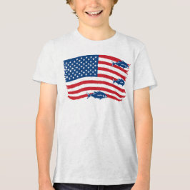 Vintage Stil Fishing American Flagga Red Blue T Shirt