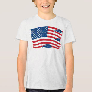 Vintage Stil Fishing American Flagga Red Blue T Shirt