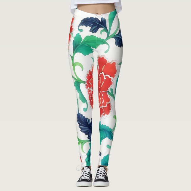 Vintage Stil Flowers Art Blommigt Leggings (Framsida)