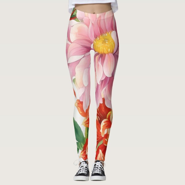 Vintage Stil Flowers Art Leggings (Framsida)