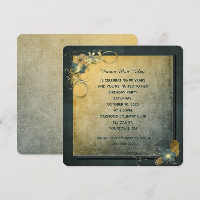 Vintage stil födelsedagsfest inbjudan (Fram/baksida)