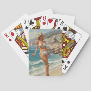 Vintage Stil Fransk Riviera Travel Beach Girl Casinokort