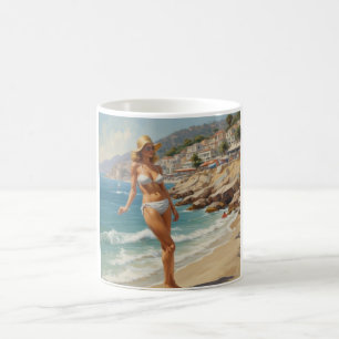 Vintage Stil Fransk Riviera Travel Beach Girl Kaffemugg