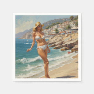Vintage Stil Fransk Riviera Travel Beach Girl Pappersservett