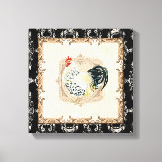 Vintage Stil Fransk Toile Black i Vita Tupp Canvastryck