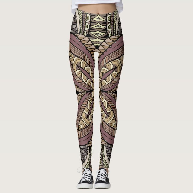 Vintage stil geometrisk boho mönster leggings (Framsida)