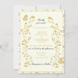 Vintage stil Guld och Blommigt Cream Bröllop Inbjudningar