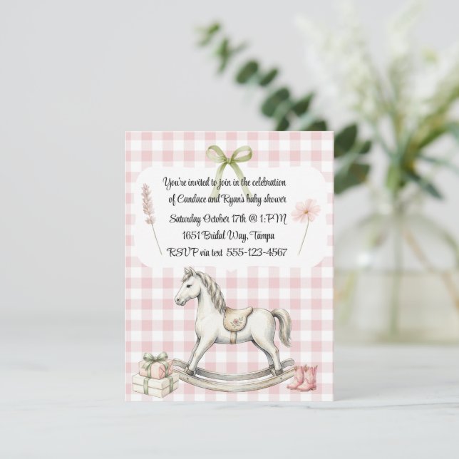 Vintage Stil Gunghäst Baby Shower Inbjudningar (Stående Fram)