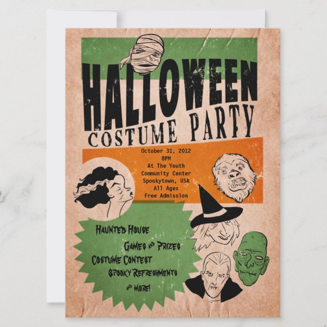 Vintage Stil Halloween Costume Party Inbjudan (Framsida)