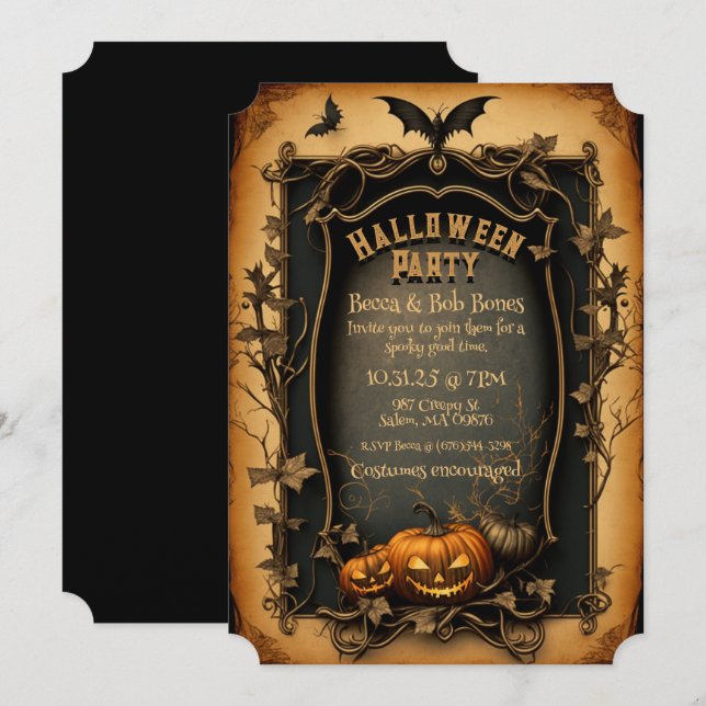 Vintage Stil Halloween-inbjudan - Anpassade Inbjudningar (Fram/baksida)