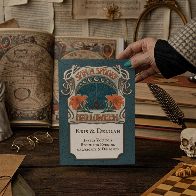 Vintage Stil Halloween-inbjudan Mörk Stollig Inbjudningar (Vintage-Style Halloween Invitation. Set a sophisticated and spooky mood for your party.)