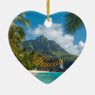 Vintage stil Hawaii Blå Hav Palmer Himmel Resa Julgransprydnad Keramik