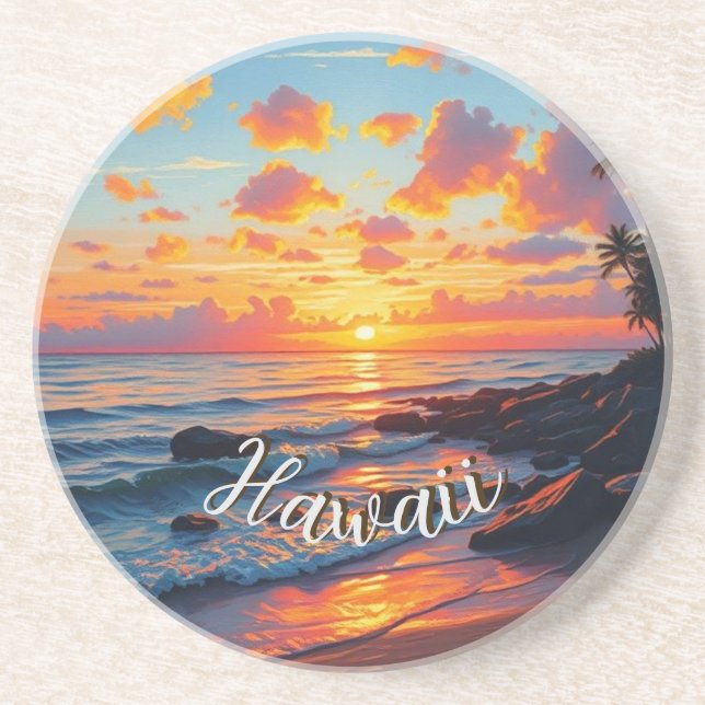 Vintage stil Hawaii Resa Kust Solnedgång Underlägg (Framsidan)