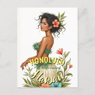 Vintage Stil Hawaii Travel Honolulu Hula Girl Helg Vykort