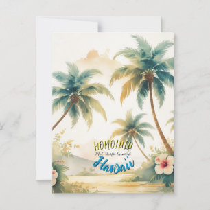Vintage Stil Hawaiian Sjölandskap Handflatan Trave Vykort
