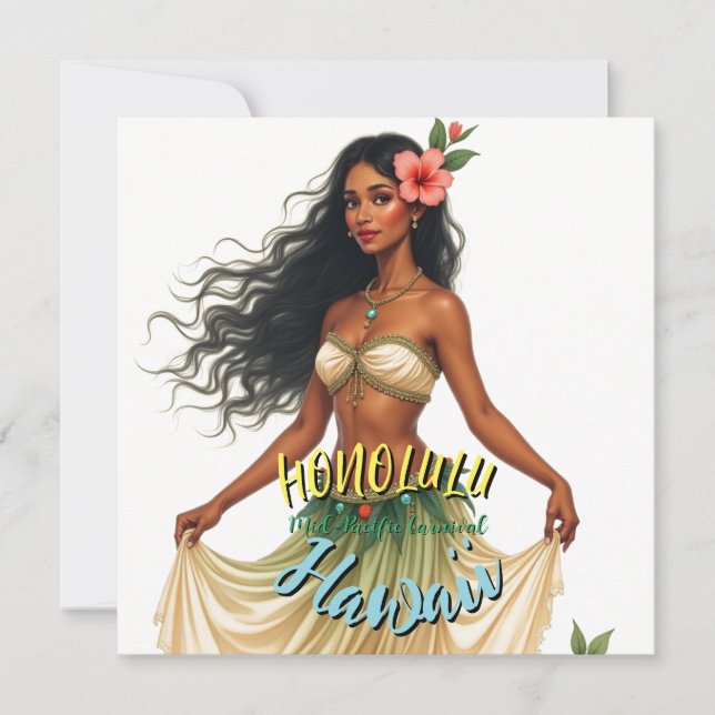 Vintage Stil Hawaiian Travel Honolulu Girl Card (Framsida)