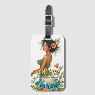 Vintage Stil Hawaiian Travel Honolulu Hula Girl Bagagebricka