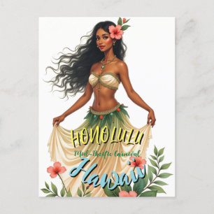 Vintage Stil Hawaiian Travel Honolulu Hula Girl Helg Vykort