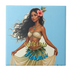 Vintage Stil Hawaiian Travel Honolulu Hula Girl Kakelplatta