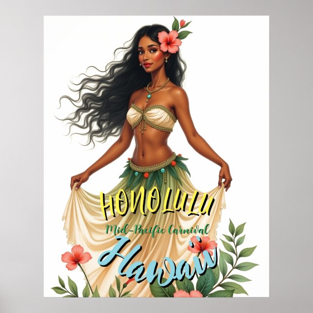Vintage Stil Hawaiian Travel Honolulu Hula Girl Poster (Framsidan)