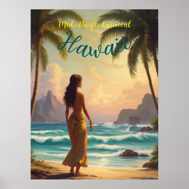 Vintage Stil Hawaiian Travel Honolulu Hula Girl Poster (Framsidan)