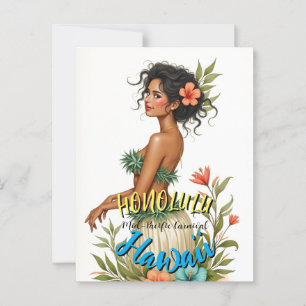 Vintage Stil Hawaiian Travel Honolulu Hula Girl Vykort