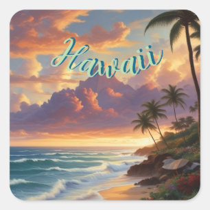 Vintage Stil Hawaiian Travel Honolulu Mid Pacific Fyrkantigt Klistermärke
