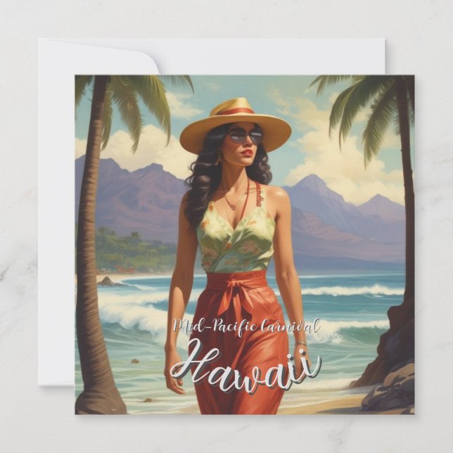 Vintage Stil Hawaiian Travel Honolulu Mid Pacific Inbjudningar (Framsida)