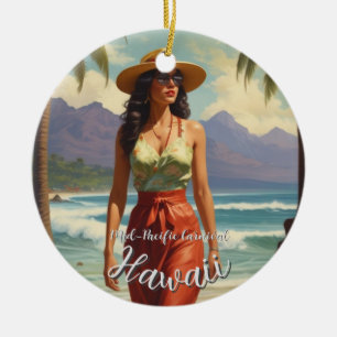 Vintage Stil Hawaiian Travel Honolulu Mid Pacific Julgransprydnad Keramik