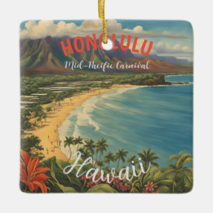 Vintage Stil Hawaiian Travel Honolulu Mid Pacific Julgransprydnad Keramik