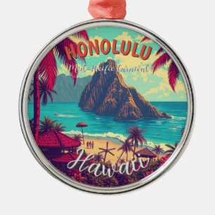Vintage Stil Hawaiian Travel Honolulu Mid Pacific Julgransprydnad Metall