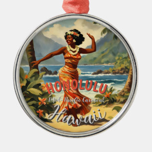 Vintage Stil Hawaiian Travel Honolulu Mid Pacific Julgransprydnad Metall